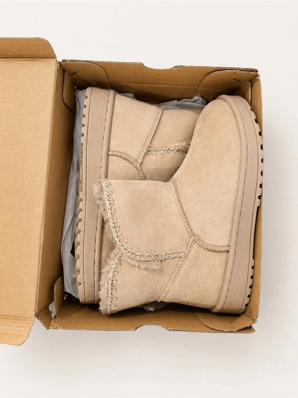 Kids Beige Suede Shearling-Trim Ankle Boots thereabouts size 2m